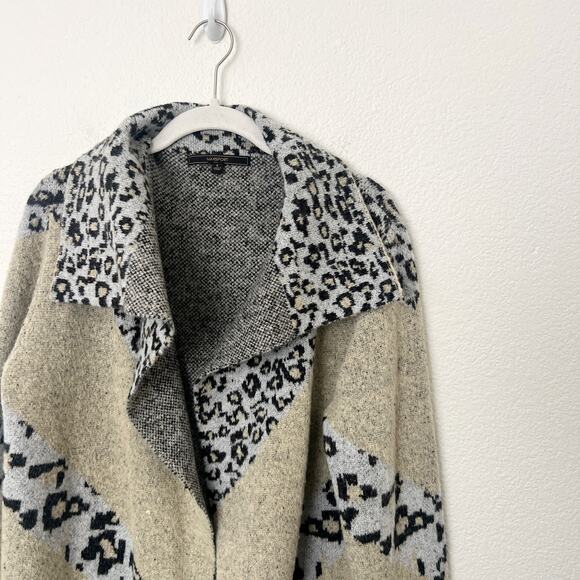 [BCBG Maxsport] Oversized Open Front Chunky Knit Draped Leopard Cardigan Small S - Picture 8 of 12
